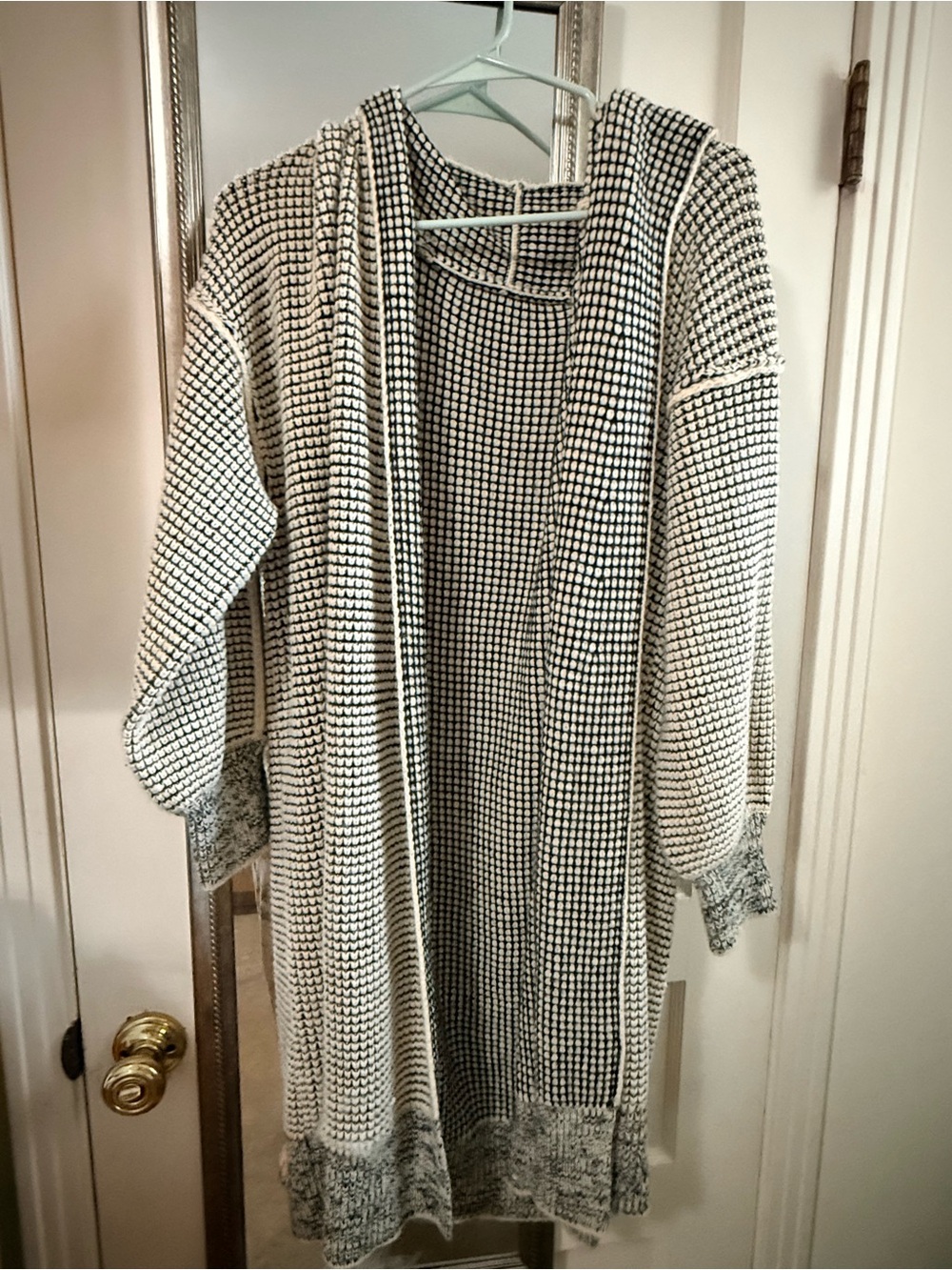 Open-Front Black & White Knit Cardigan